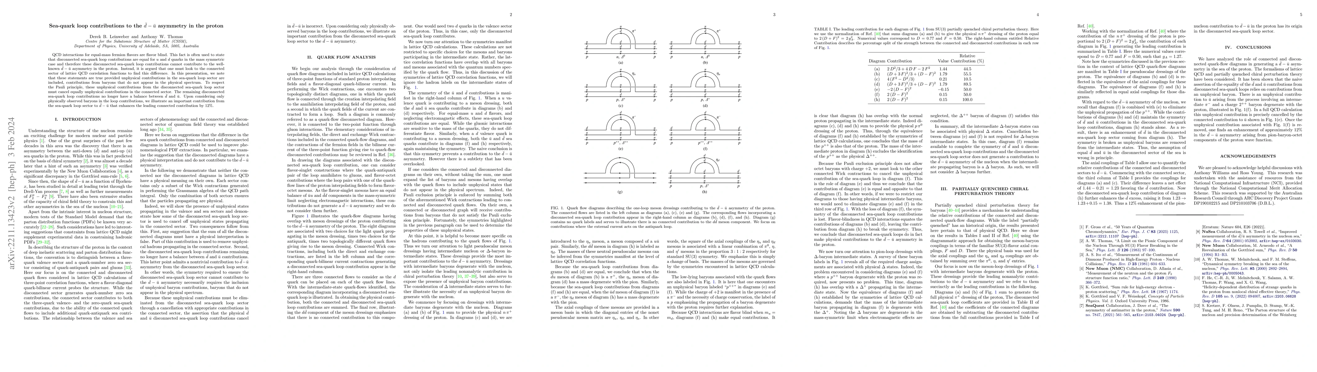 Thumbnail for Sea-quark loop contributions to the $\bar d$-$\bar u$ asymmetry in the
  proton