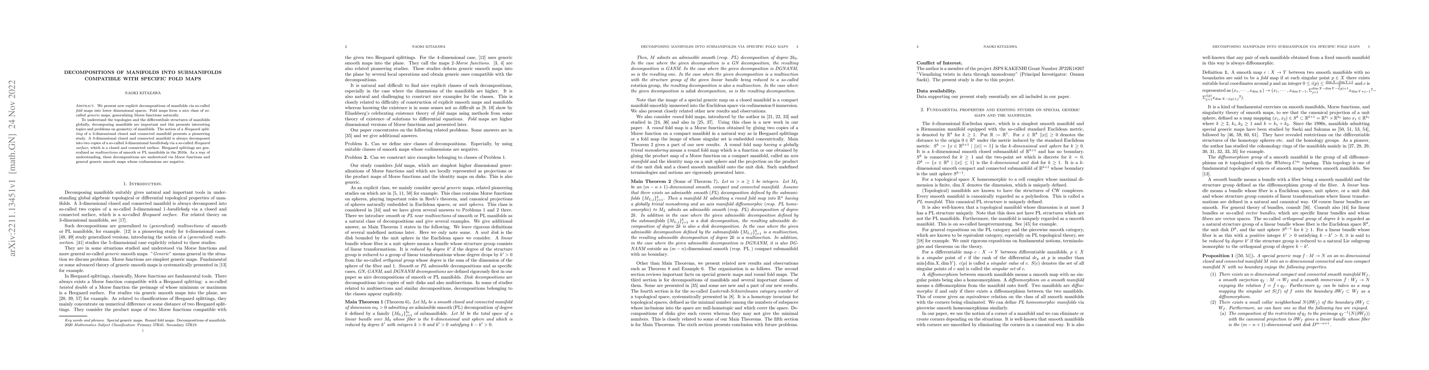 Thumbnail for Decompositions of manifolds into submanifolds compatible with specific
  fold maps