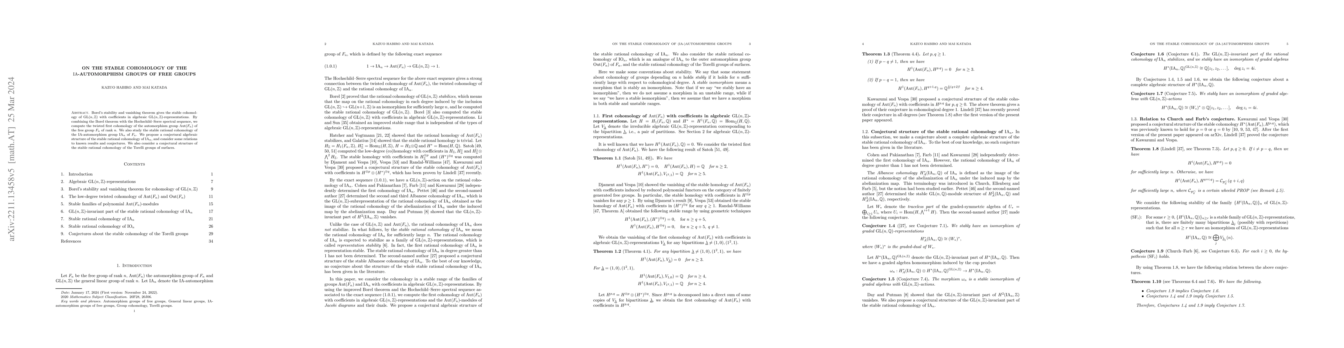 Thumbnail for On the stable cohomology of the IA-automorphism groups of free groups