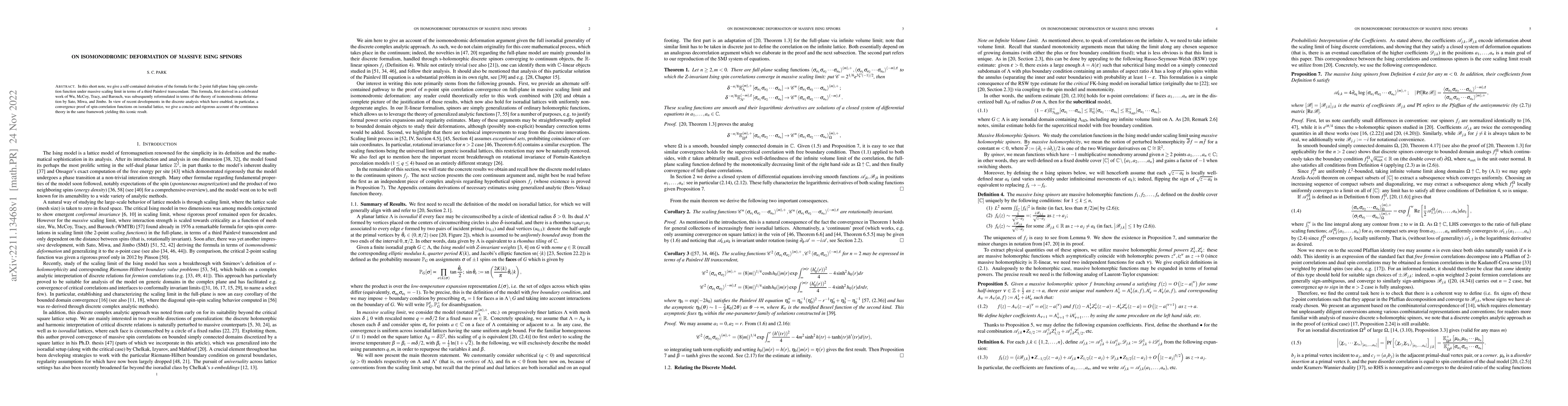 Thumbnail for On Isomonodromic Deformation of Massive Ising Spinors