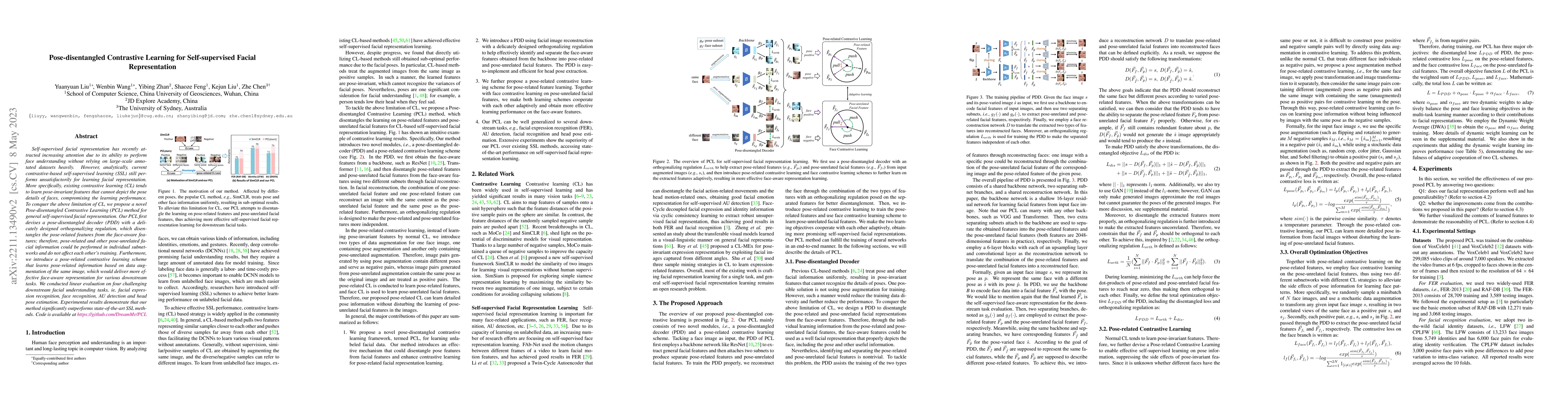Thumbnail for Pose-disentangled Contrastive Learning for Self-supervised Facial
  Representation