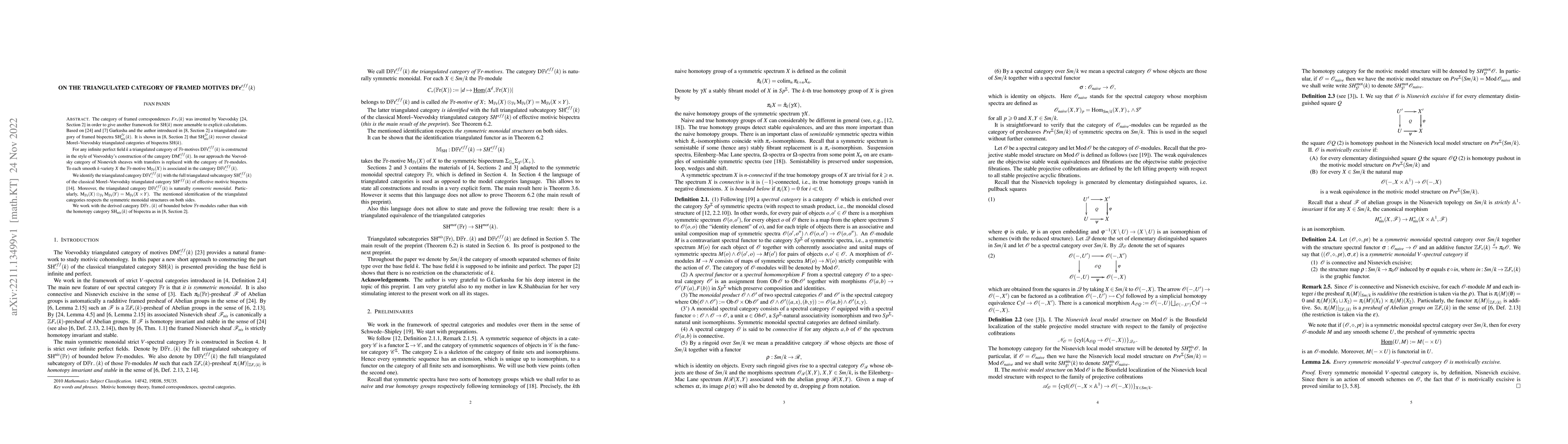 Thumbnail for On the triangulated category of framed motives $\text{DFr}_{-}^{eff}(k)$