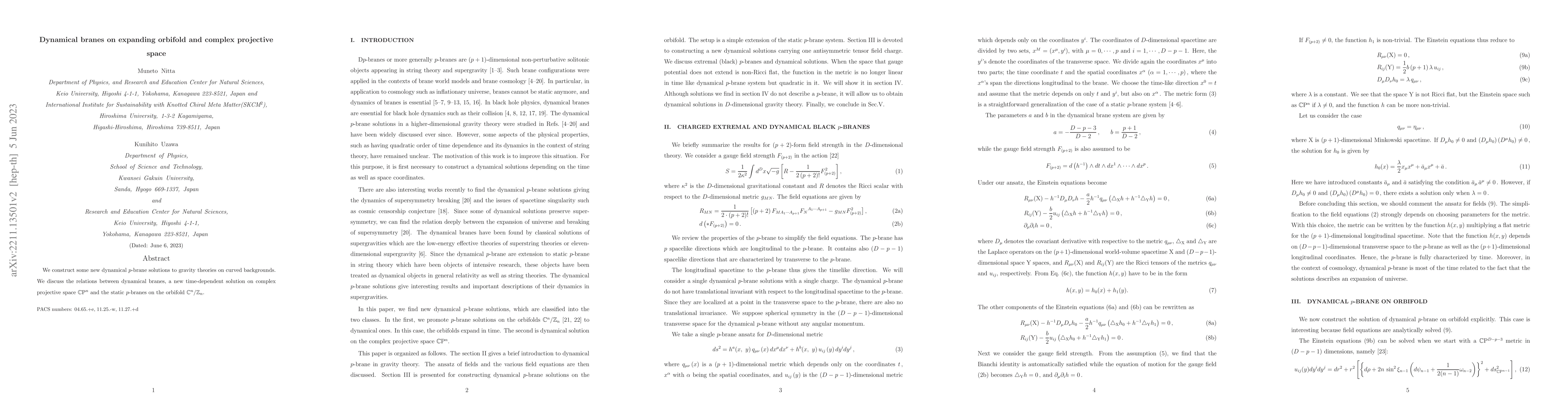 Thumbnail for Dynamical branes on expanding orbifold and complex projective space