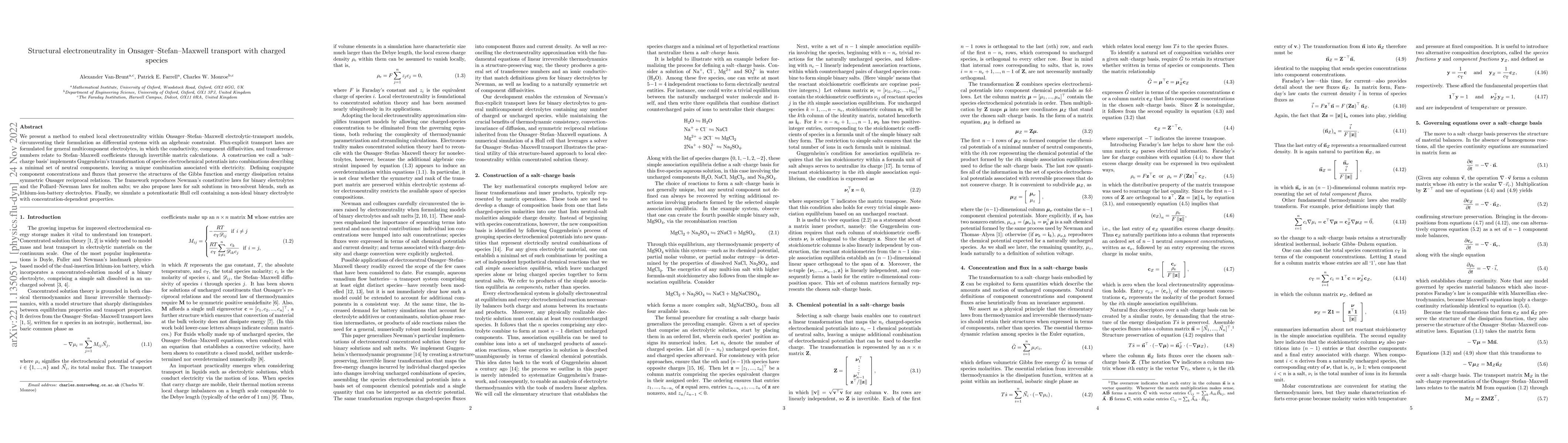 Thumbnail for Structural electroneutrality in Onsager-Stefan-Maxwell transport with
  charged species