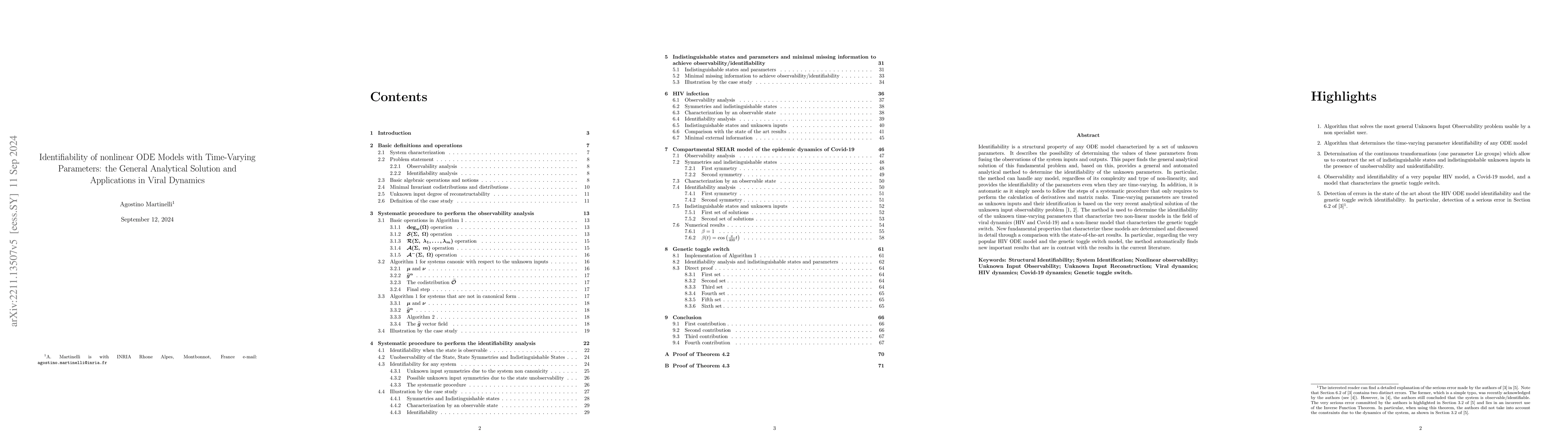 Thumbnail for Identifiability of nonlinear ODE Models with Time-Varying Parameters:
  the General Analytical Solution and Applications in Viral Dynamics