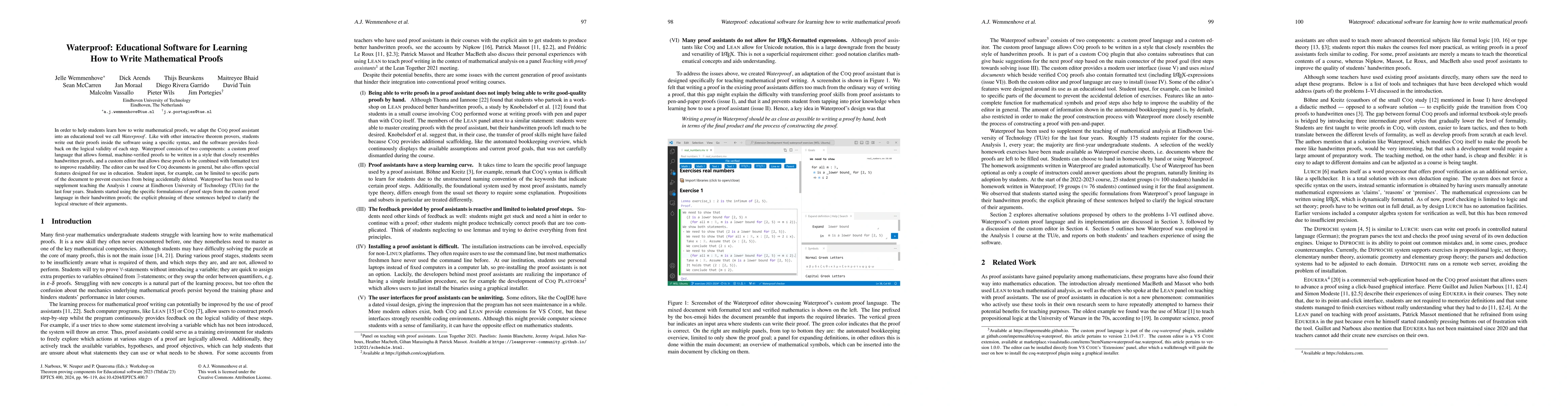 Thumbnail for Waterproof: Educational Software for Learning How to Write Mathematical
  Proofs