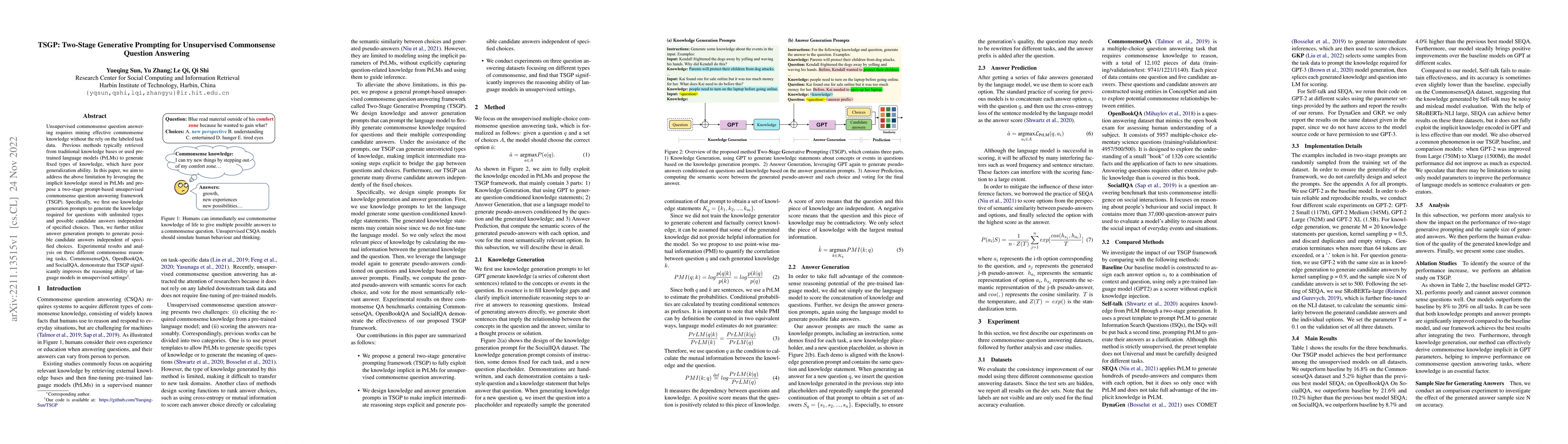 Thumbnail for TSGP: Two-Stage Generative Prompting for Unsupervised Commonsense
  Question Answering