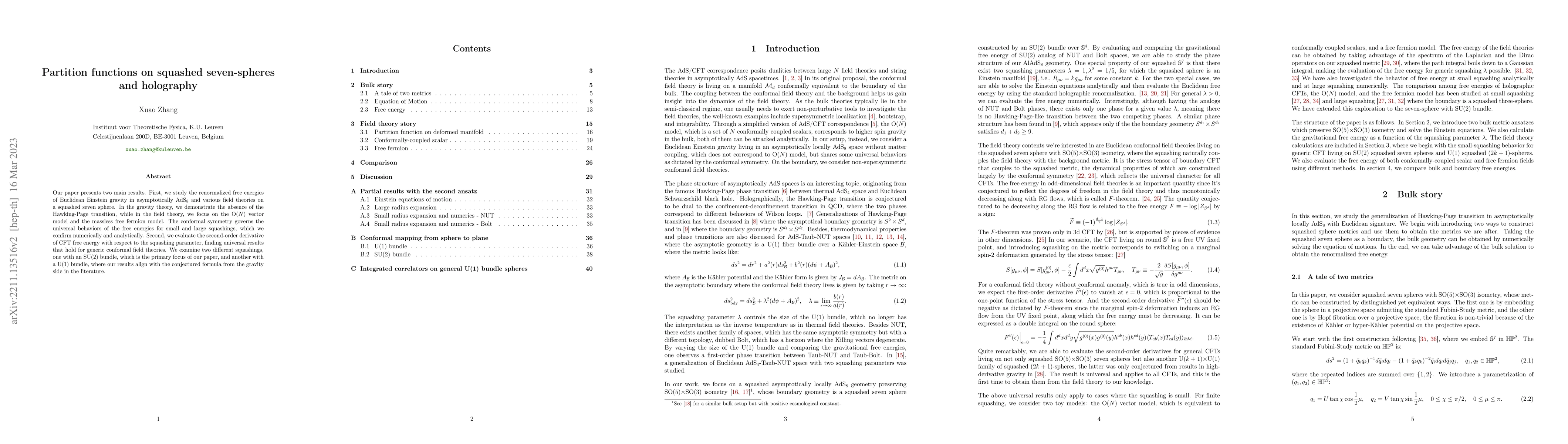 Thumbnail for Partition functions on squashed seven-spheres and holography