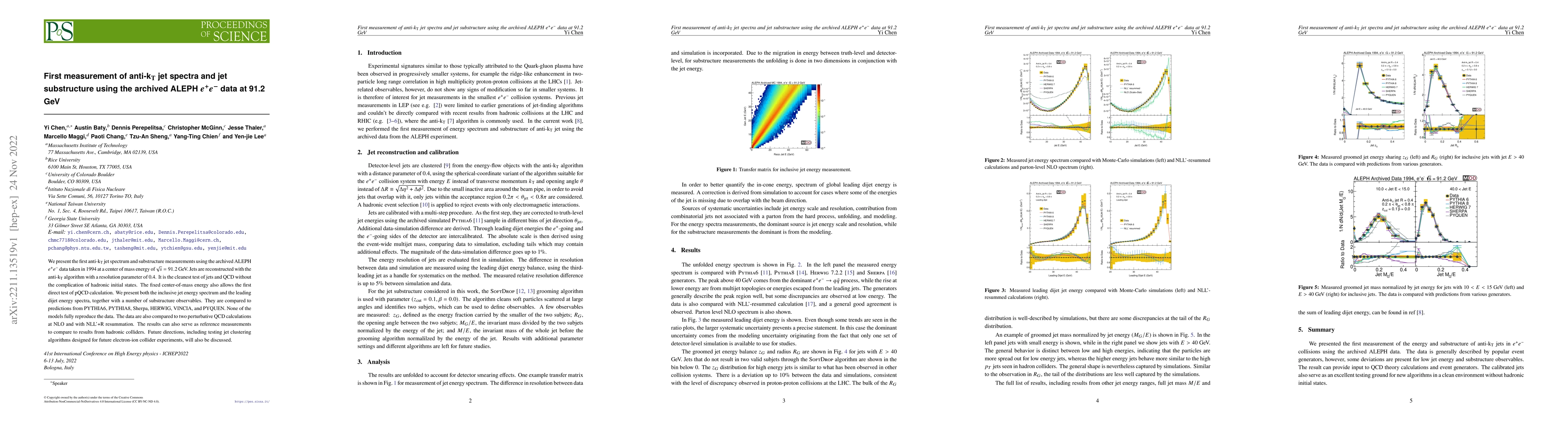 Thumbnail for First measurement of anti-k$_\mathrm{T}$ jet spectra and jet
  substructure using the archived ALEPH $e^+e^-$ data at 91.2 GeV