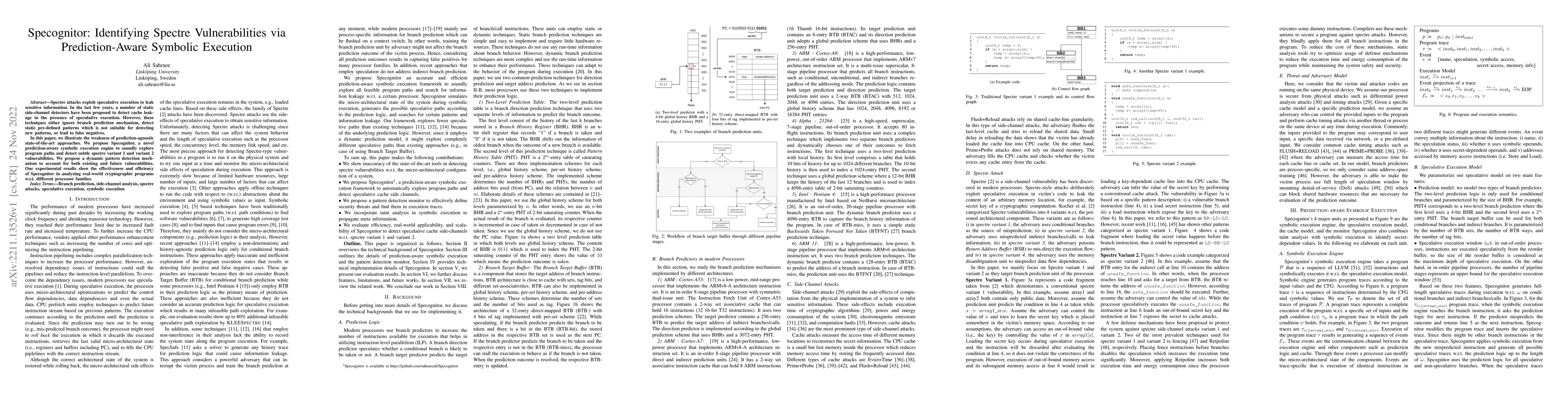 Thumbnail for Specognitor: Identifying Spectre Vulnerabilities via Prediction-Aware
  Symbolic Execution