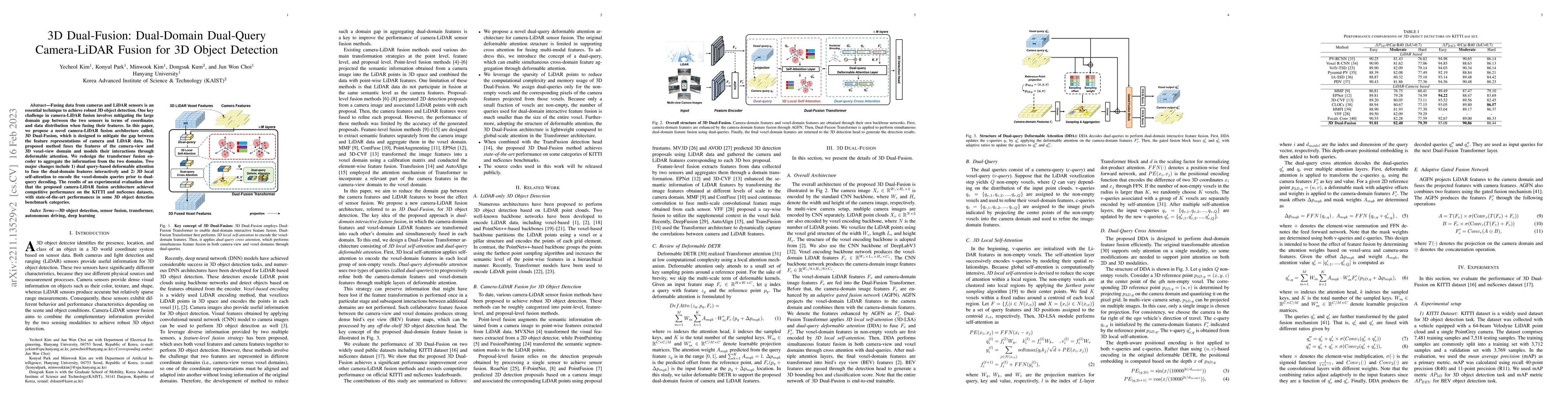 Thumbnail for 3D Dual-Fusion: Dual-Domain Dual-Query Camera-LiDAR Fusion for 3D Object
  Detection