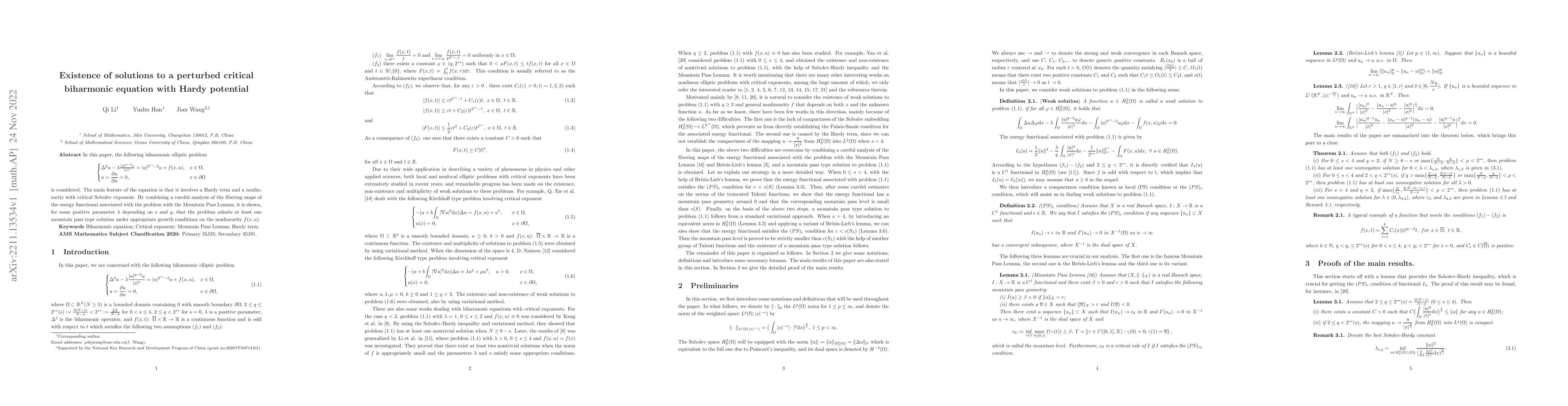 Thumbnail for Existence of solutions to a perturbed critical biharmonic equation with
  Hardy potential
