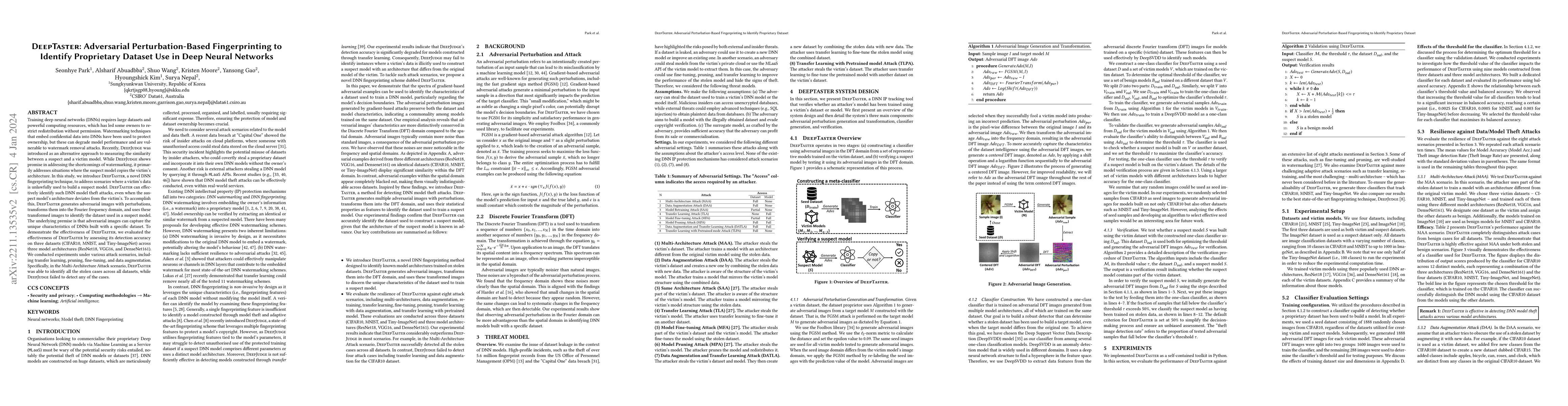 Thumbnail for DeepTaster: Adversarial Perturbation-Based Fingerprinting to Identify
  Proprietary Dataset Use in Deep Neural Networks