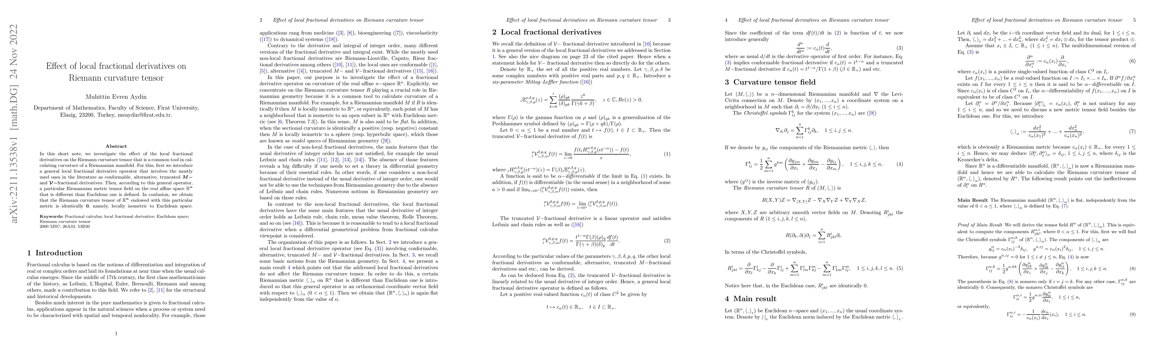 Thumbnail for Effect of local fractional derivatives on Riemann curvature tensor