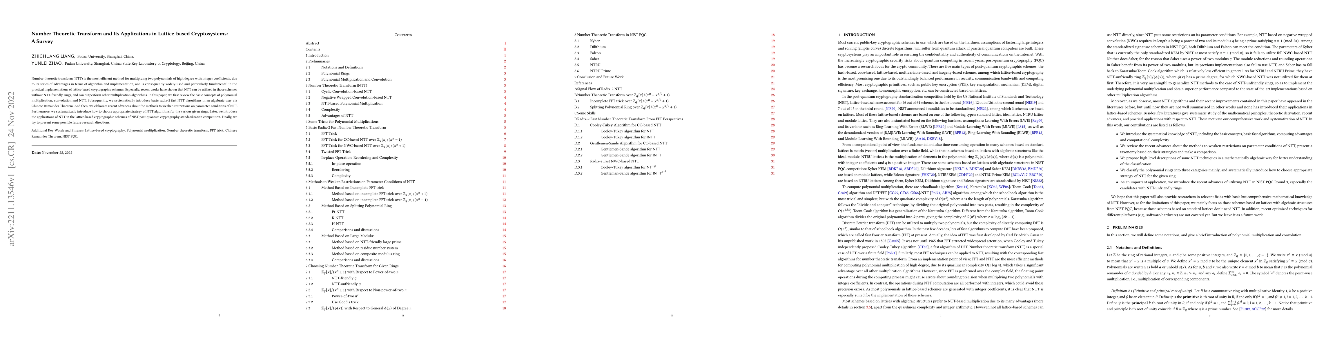 Thumbnail for Number Theoretic Transform and Its Applications in Lattice-based
  Cryptosystems: A Survey