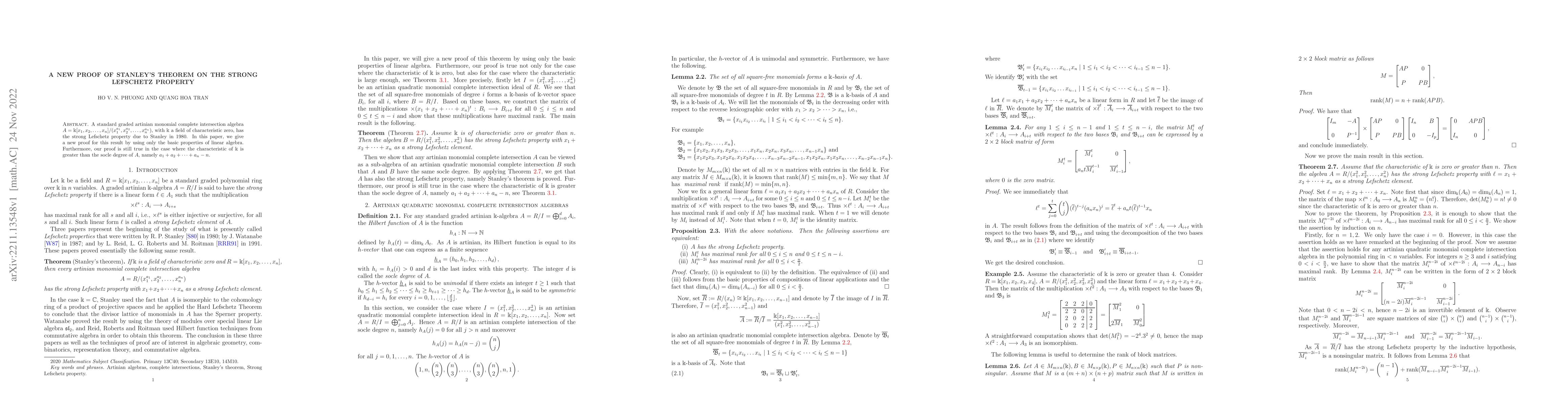 Thumbnail for A new proof of Stanley's theorem on the strong Lefschetz property
