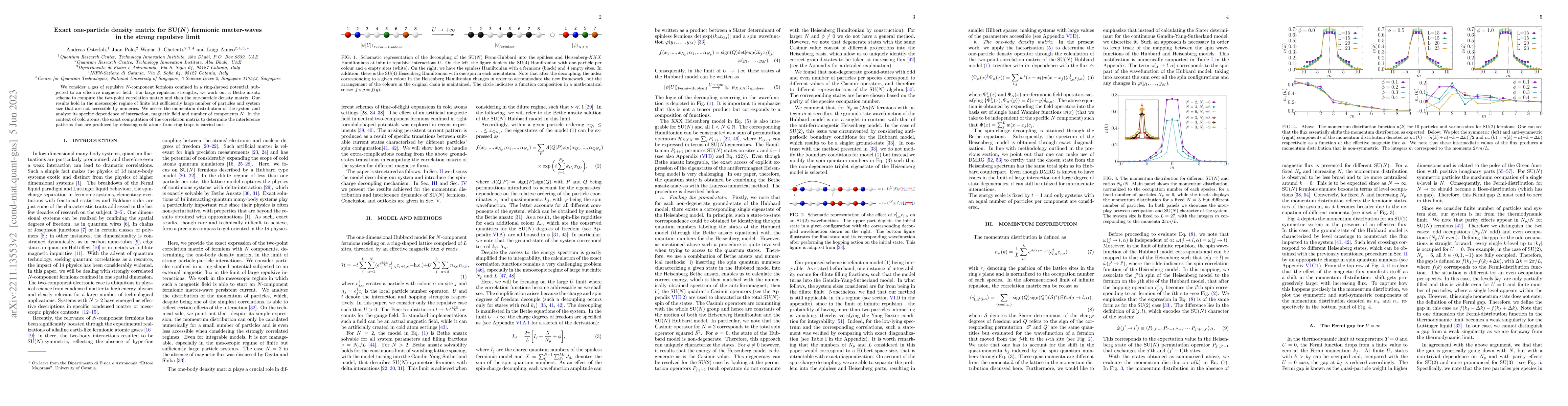 Thumbnail for Exact one-particle density matrix for SU($N$) fermionic matter-waves in
  the strong repulsive limit