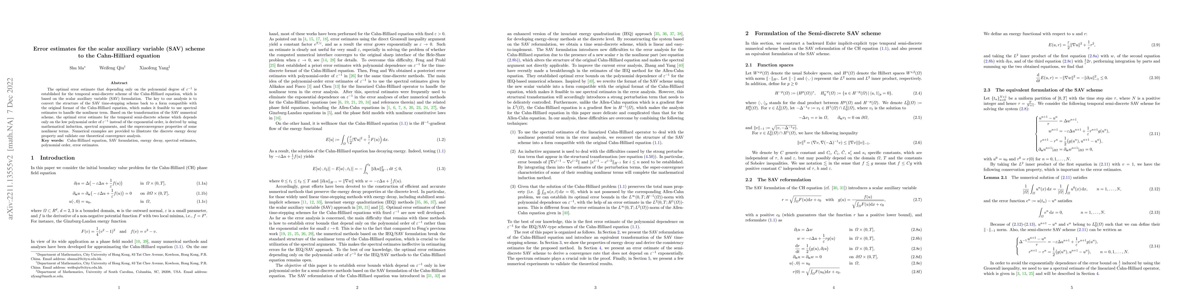 Thumbnail for Error estimates for the scalar auxiliary variable (SAV) scheme to the
  Cahn-Hilliard equation