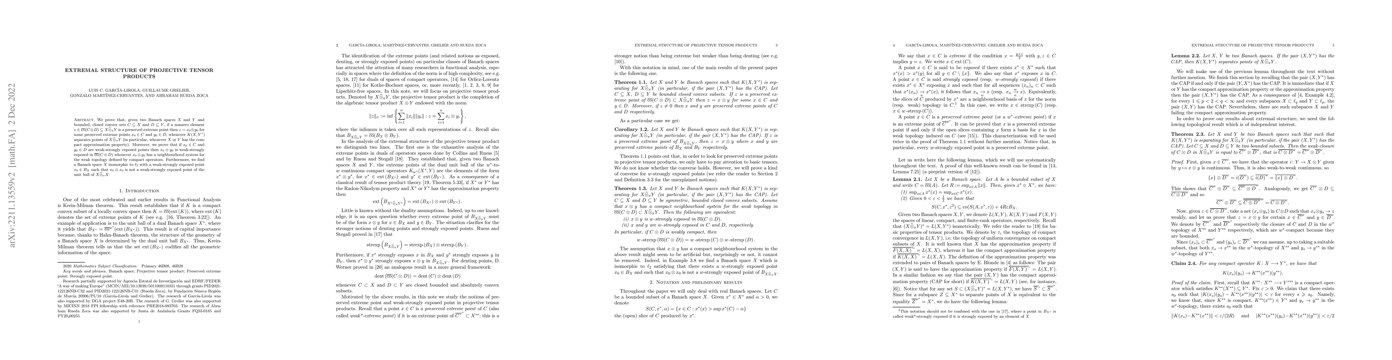 Thumbnail for Extremal structure of projective tensor products