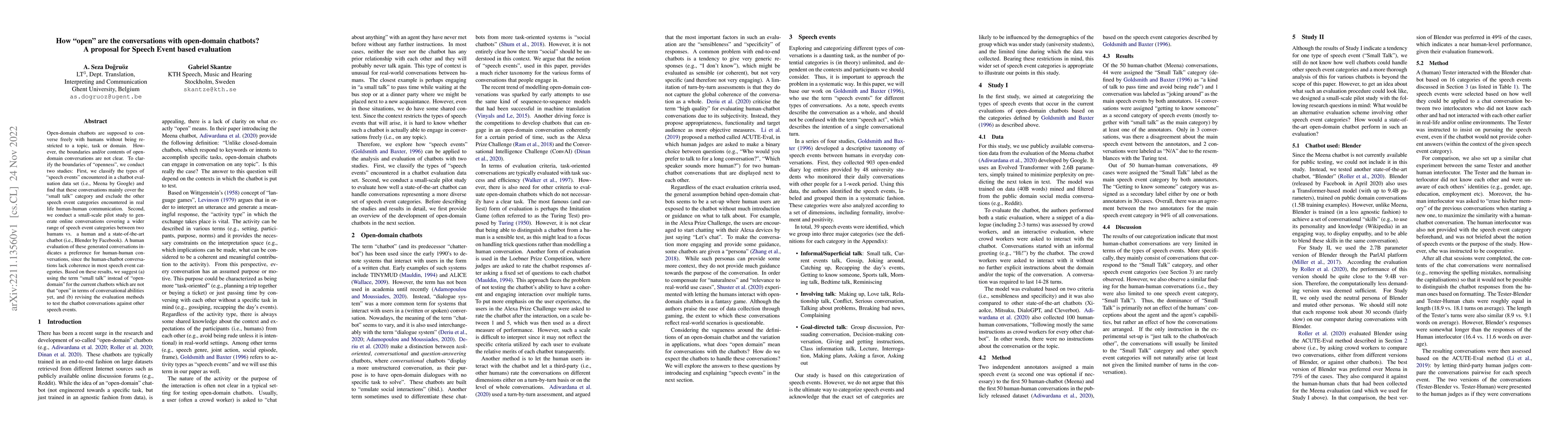 Thumbnail for How "open" are the conversations with open-domain chatbots? A proposal
  for Speech Event based evaluation