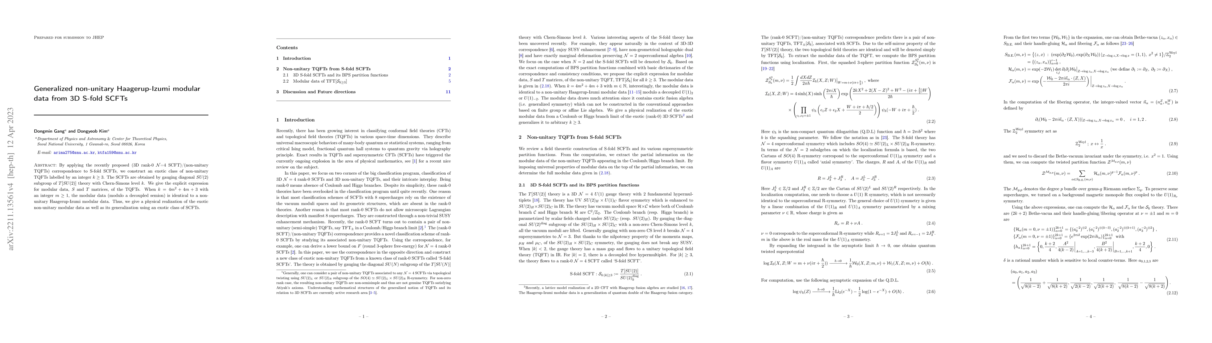 Thumbnail for Generalized non-unitary Haagerup-Izumi modular data from 3D S-fold SCFTs