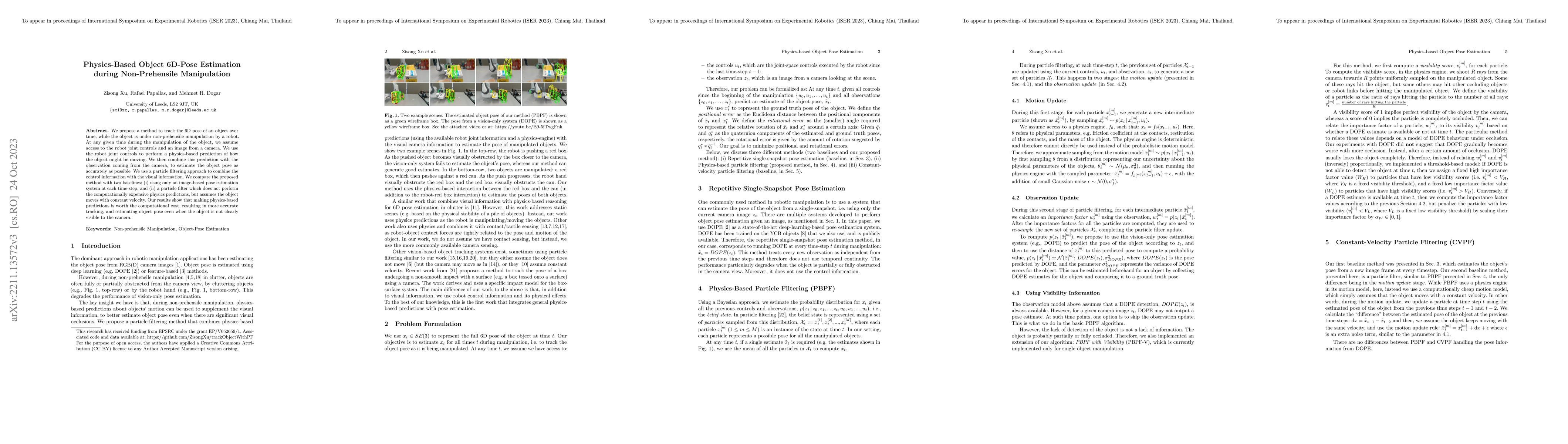 Thumbnail for Physics-Based Object 6D-Pose Estimation during Non-Prehensile
  Manipulation