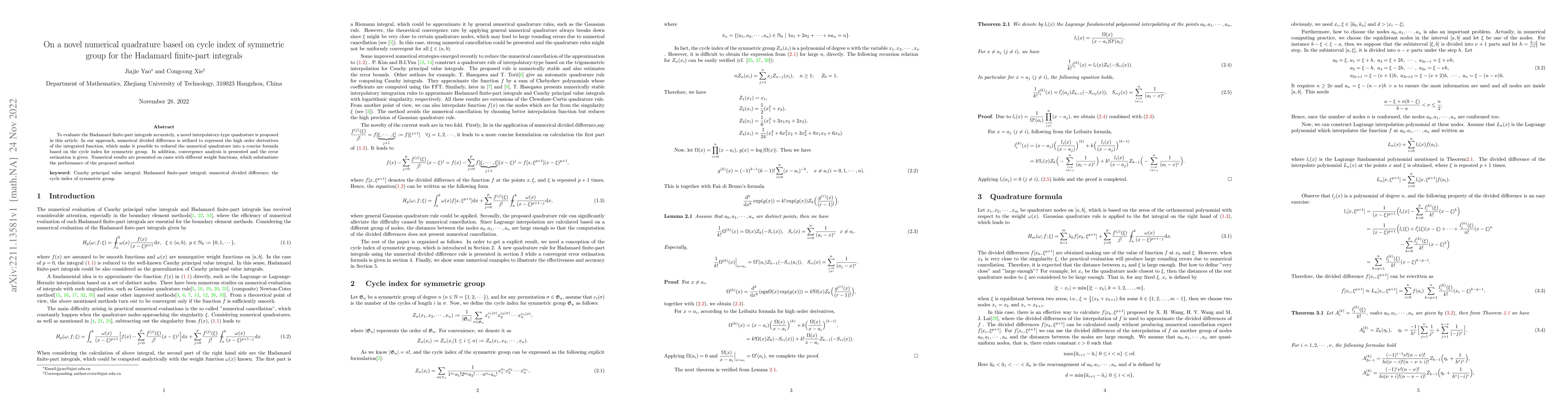 Thumbnail for On a novel numerical quadrature based on cycle index of symmetric group
  for the Hadamard finite-part integrals