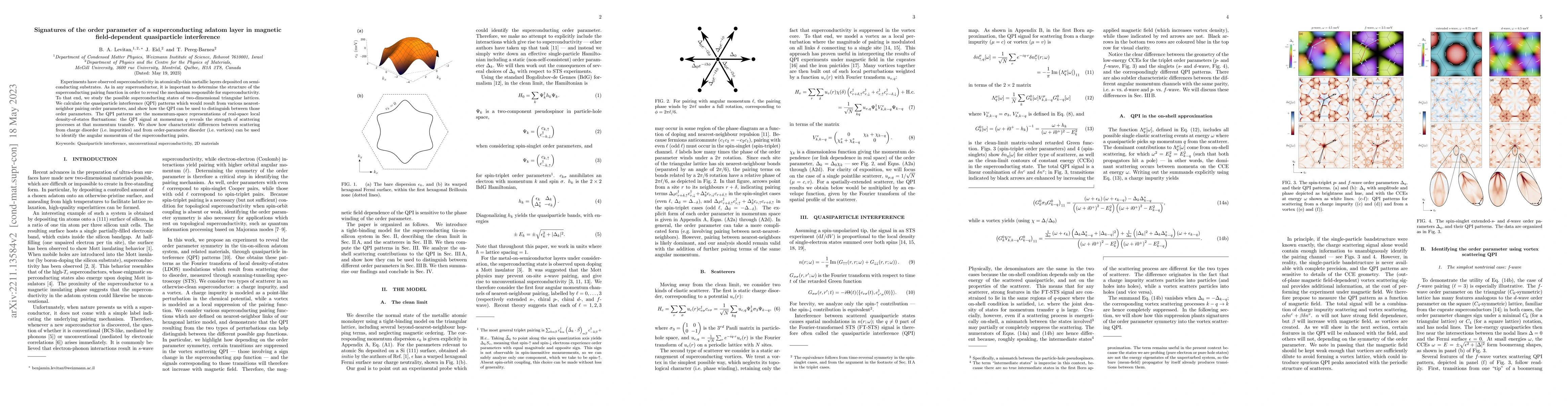 Thumbnail for Signatures of the order parameter of a superconducting adatom layer in
  magnetic field dependent quasiparticle interference