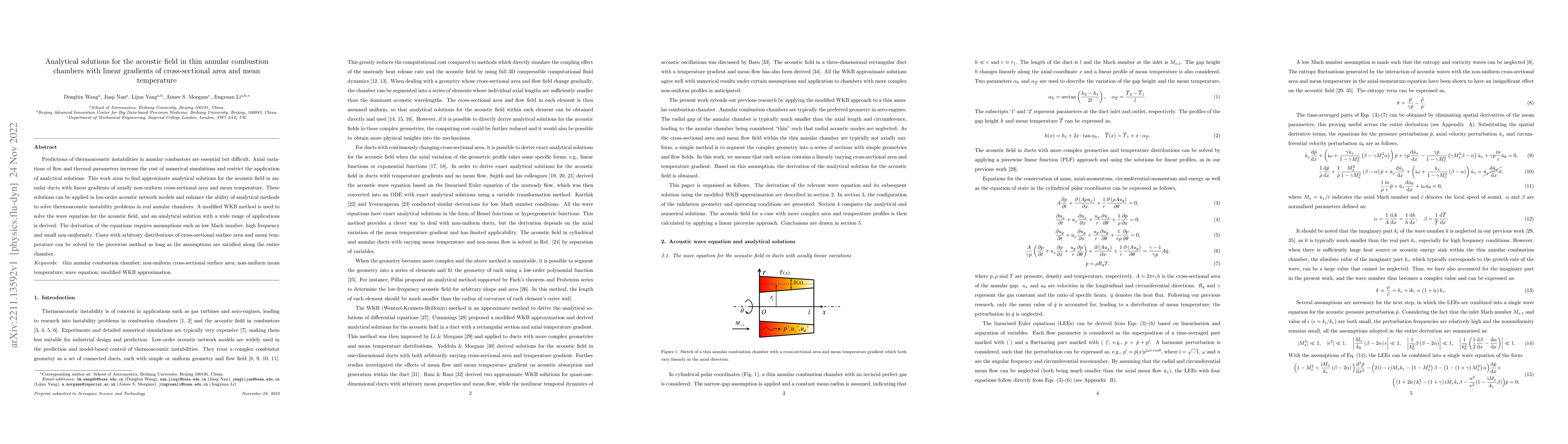 Thumbnail for Analytical solutions for the acoustic field in thin annular combustion
  chambers with linear gradients of cross-sectional area and mean temperature