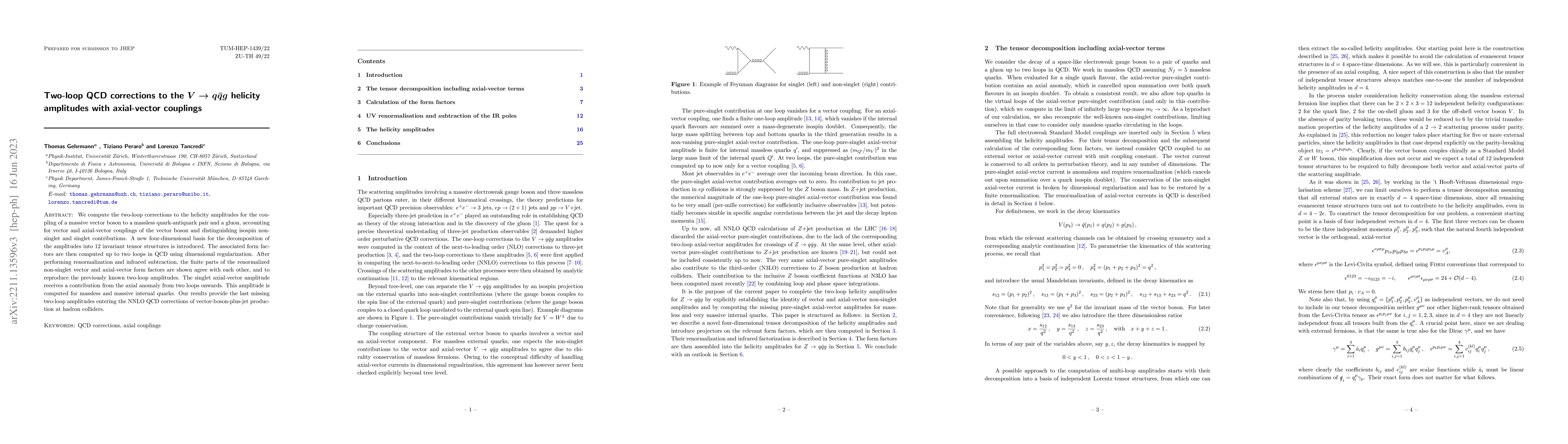 Thumbnail for Two-loop QCD corrections to the $V\to q\bar{q}g$ helicity amplitudes
  with axial-vector couplings