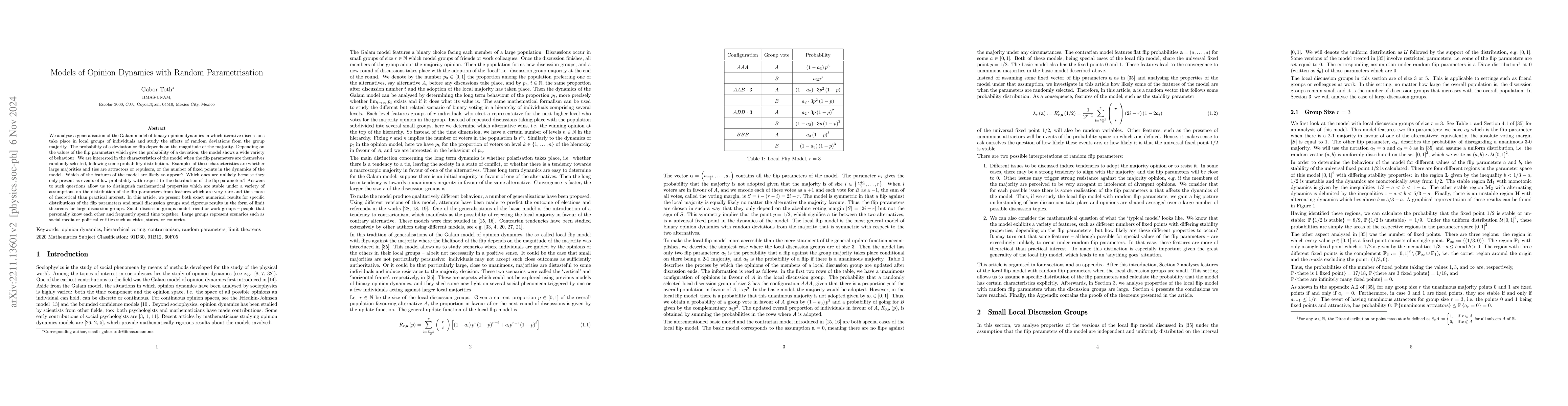 Thumbnail for Models of Opinion Dynamics with Random Parametrisation
