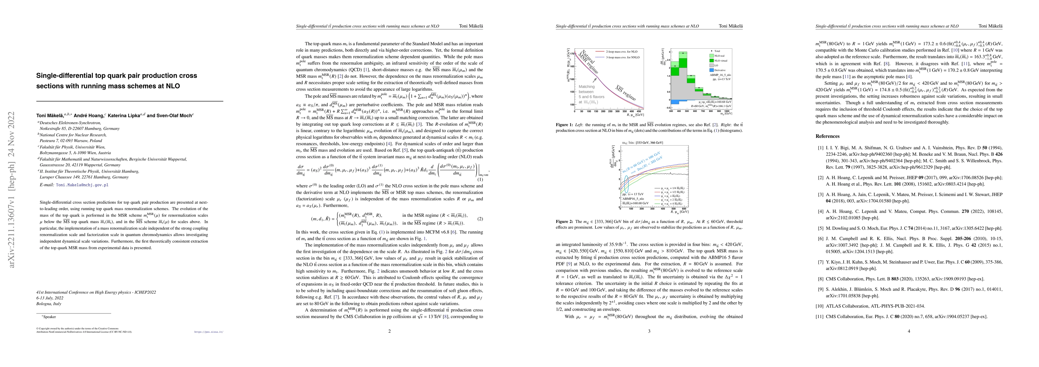 Thumbnail for Single-differential top quark pair production cross sections with
  running mass schemes at NLO