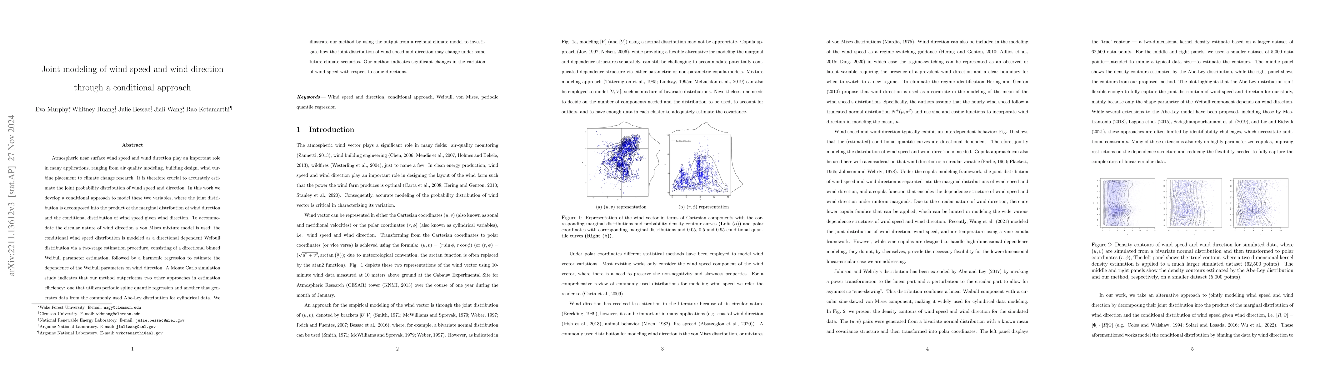 Thumbnail for Joint modeling of wind speed and wind direction through a conditional
  approach