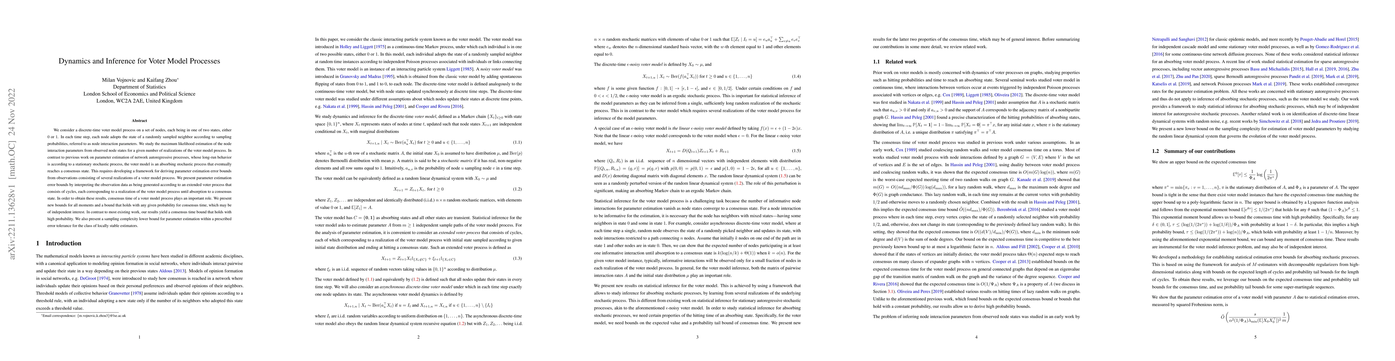 Thumbnail for Dynamics and Inference for Voter Model Processes