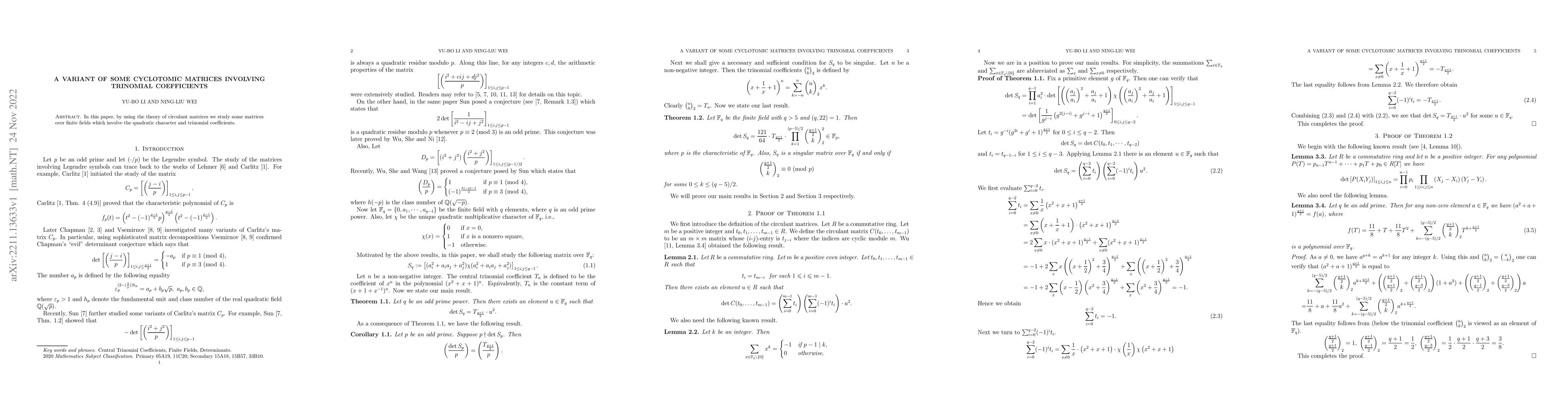 Thumbnail for A variant of some cyclotomic matrices involving trinomial coefficients