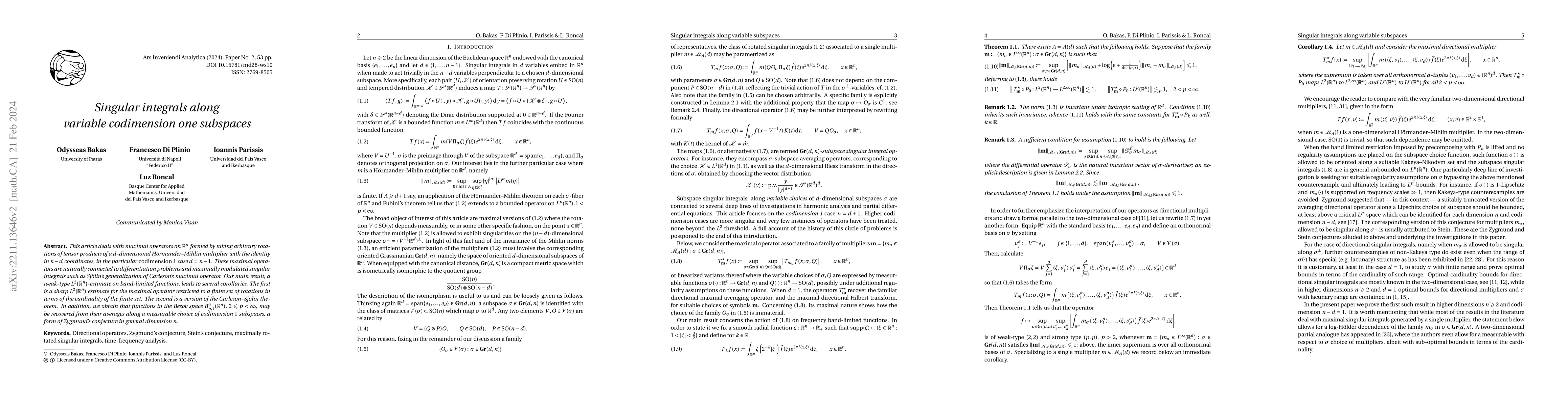 Thumbnail for Singular integrals along variable codimension one subspaces