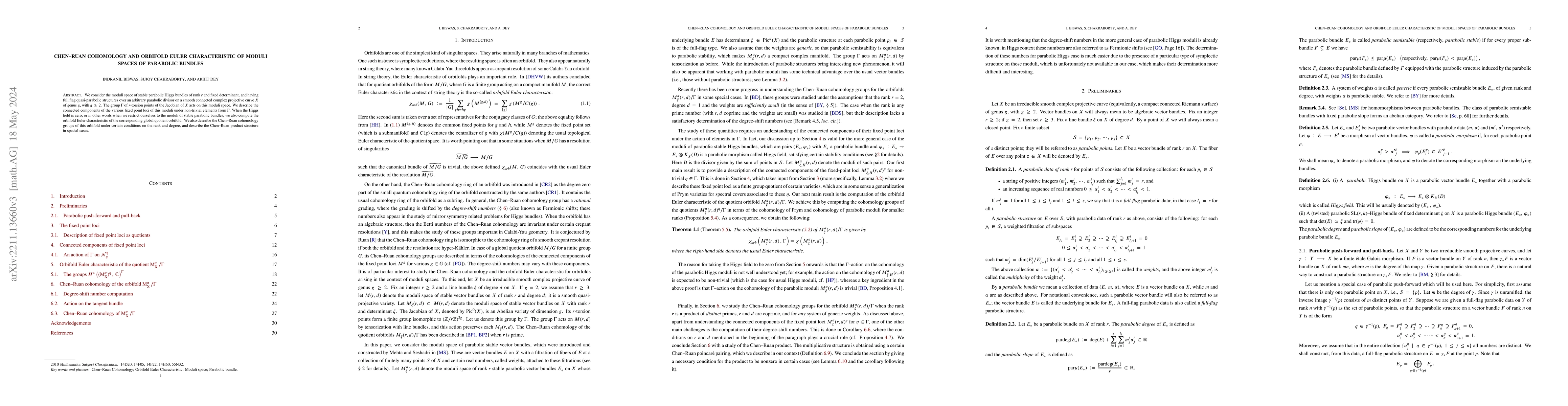 Thumbnail for Chen--Ruan cohomology and orbifold Euler characteristic of moduli spaces
  of parabolic bundles