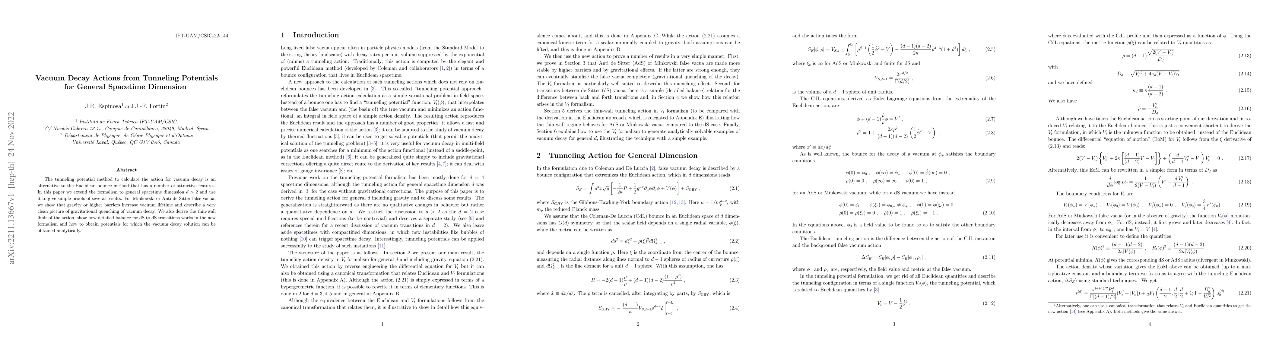 Thumbnail for Vacuum Decay Actions from Tunneling Potentials for General Spacetime
  Dimension