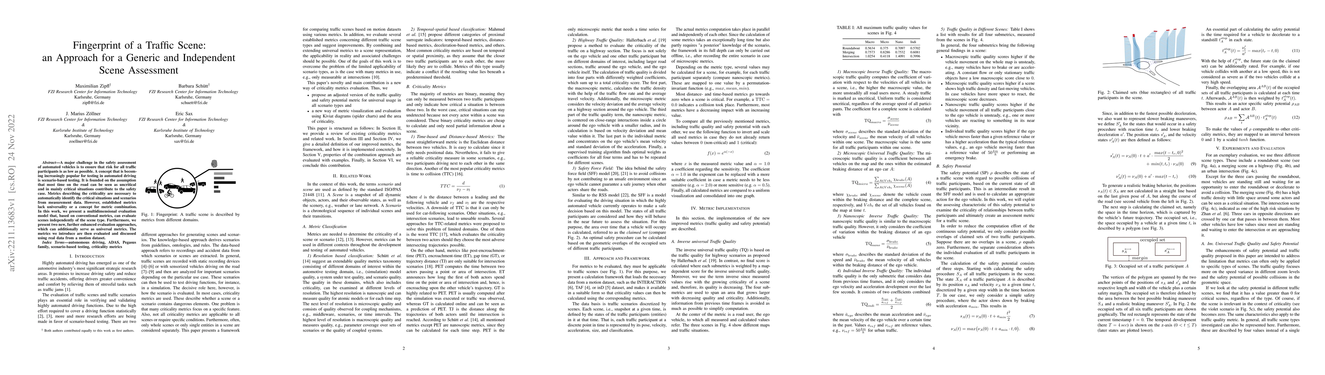Thumbnail for Fingerprint of a Traffic Scene: an Approach for a Generic and
  Independent Scene Assessment