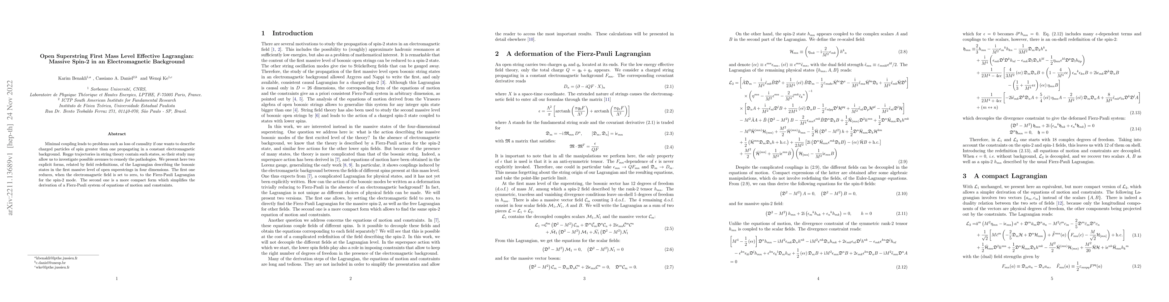Thumbnail for Open Superstring First Mass Level Effective Lagrangian: Massive Spin-2
  in an Electromagnetic Background