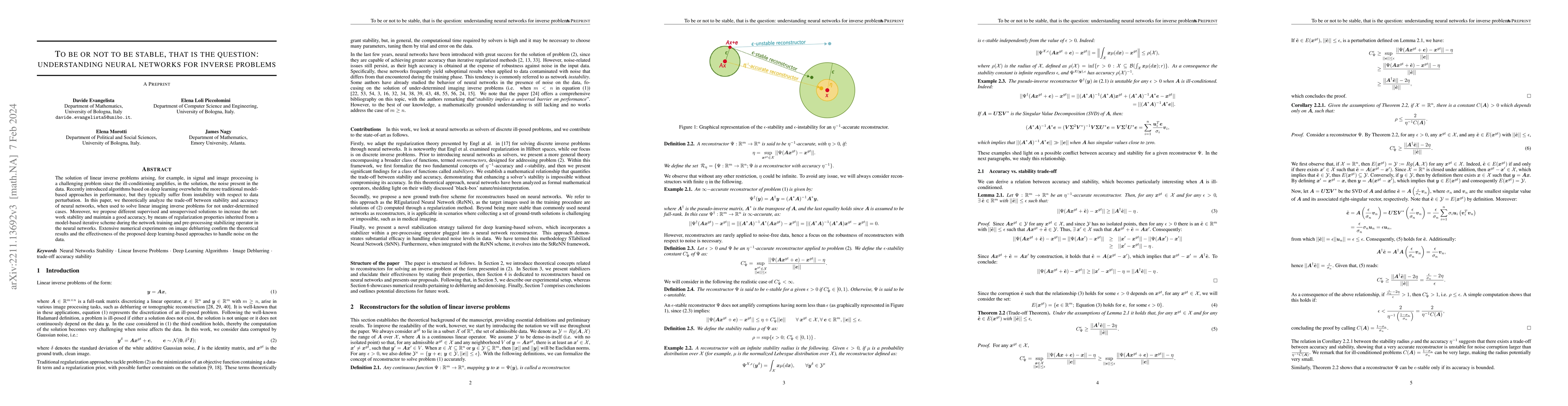 Thumbnail for To be or not to be stable, that is the question: understanding neural
  networks for inverse problems