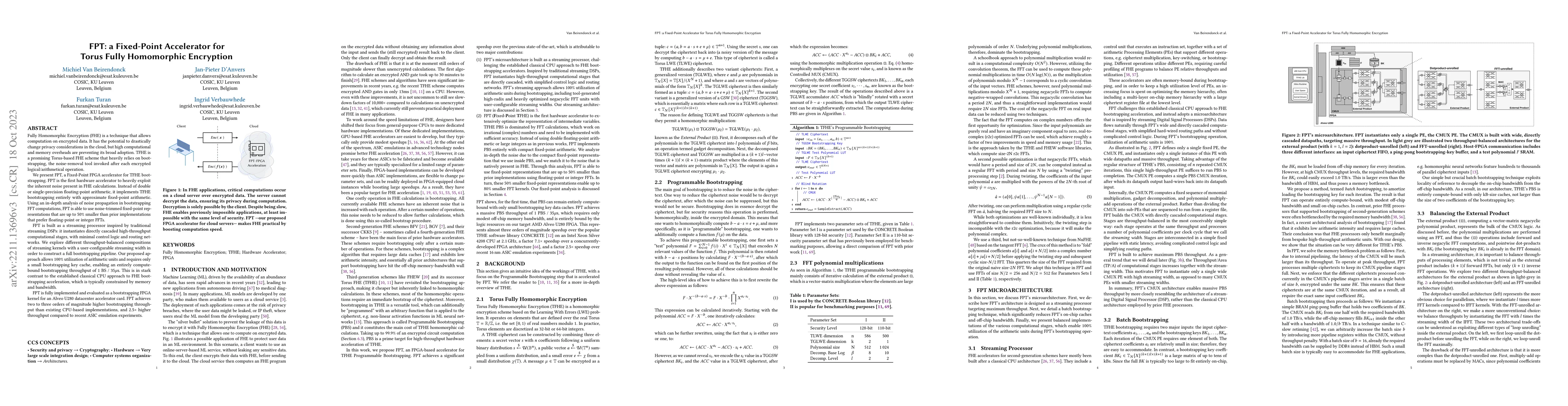 Thumbnail for FPT: a Fixed-Point Accelerator for Torus Fully Homomorphic Encryption