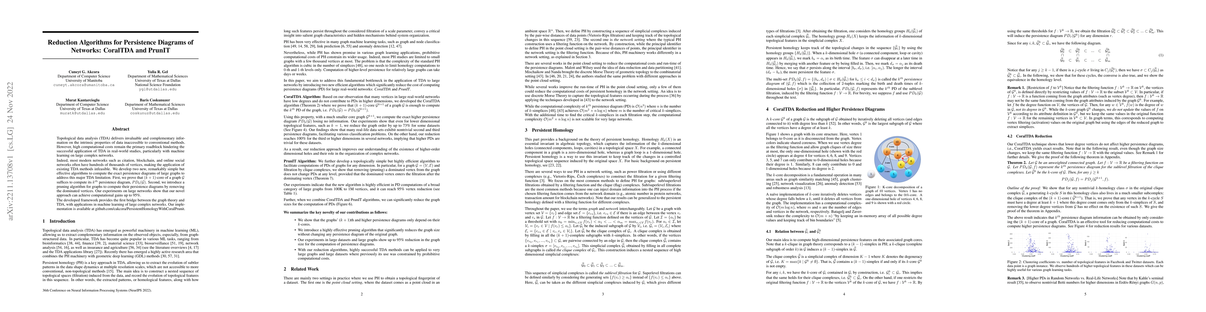 Thumbnail for Reduction Algorithms for Persistence Diagrams of Networks: CoralTDA and
  PrunIT