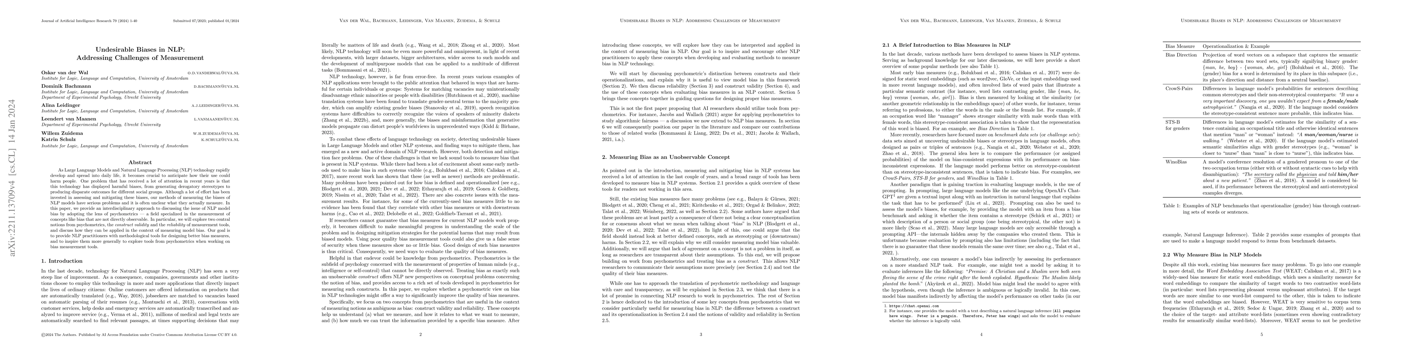 Thumbnail for Undesirable Biases in NLP: Addressing Challenges of Measurement