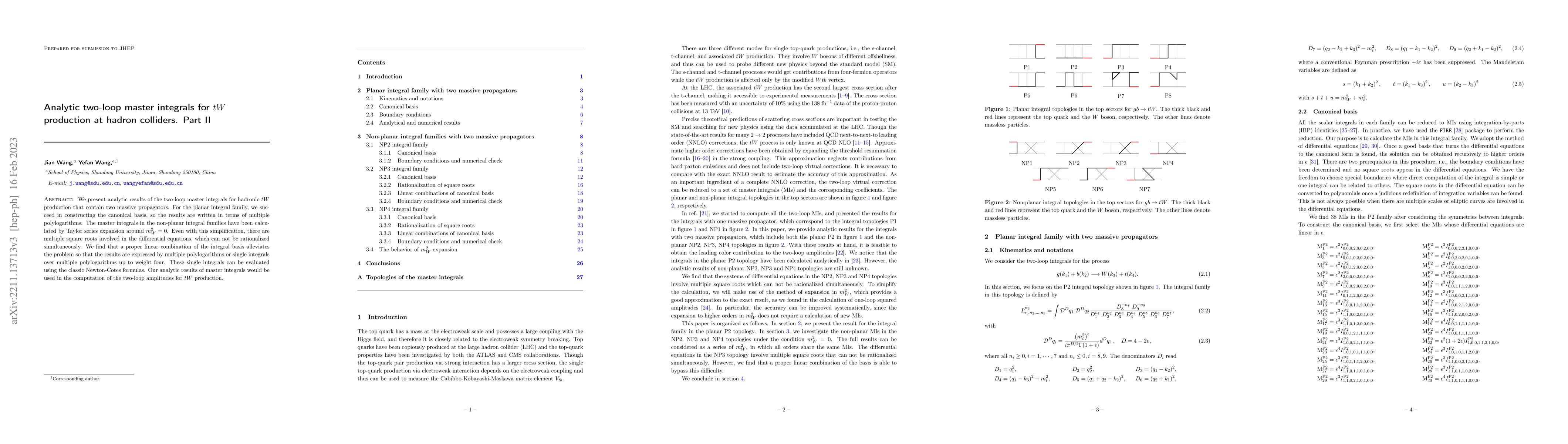 Thumbnail for Analytic two-loop master integrals for $tW$ production at hadron
  colliders. Part II