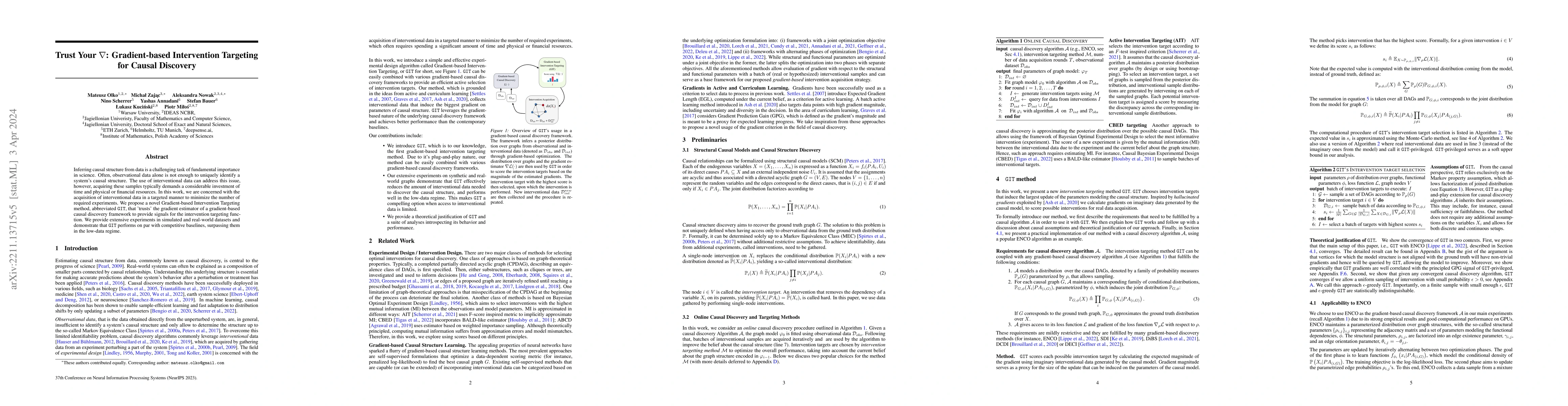 Thumbnail for Trust Your $\nabla$: Gradient-based Intervention Targeting for Causal
  Discovery