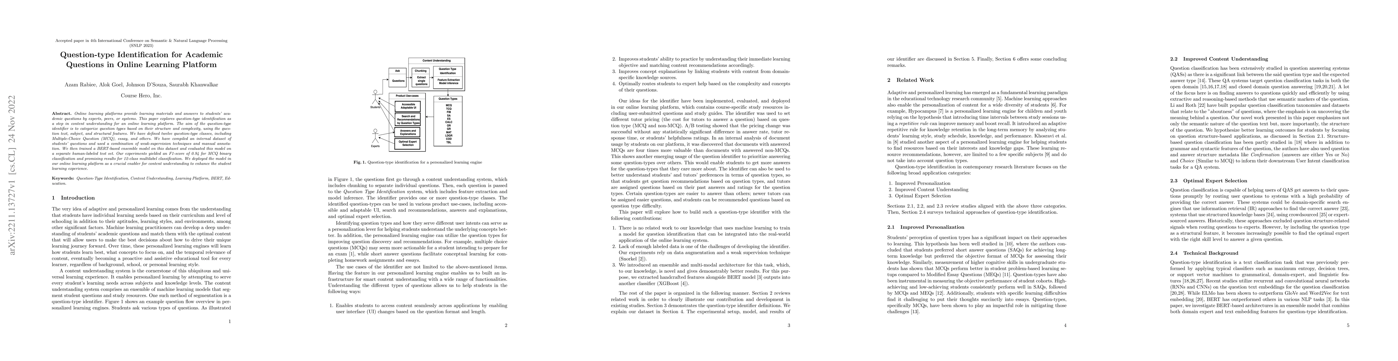 Thumbnail for Question-type Identification for Academic Questions in Online Learning
  Platform