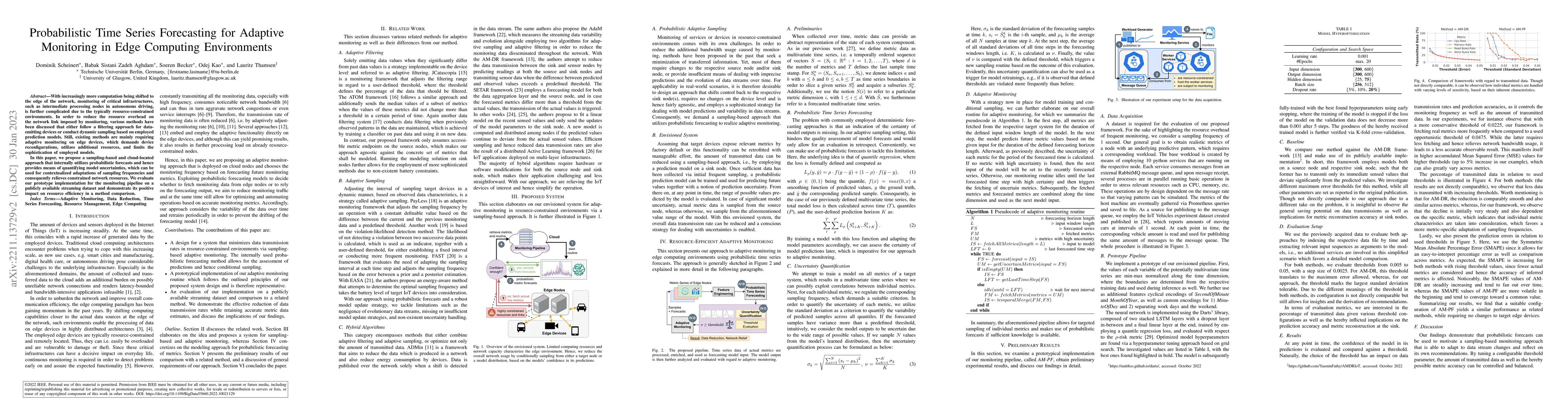 Thumbnail for Probabilistic Time Series Forecasting for Adaptive Monitoring in Edge
  Computing Environments