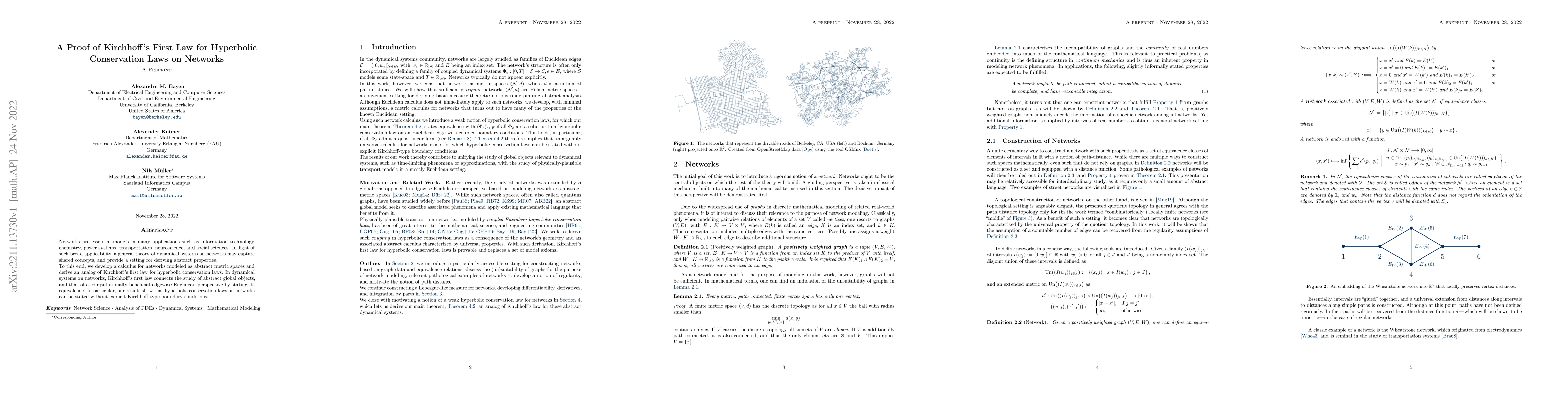 Thumbnail for A Proof of Kirchhoff's First Law for Hyperbolic Conservation Laws on
  Networks