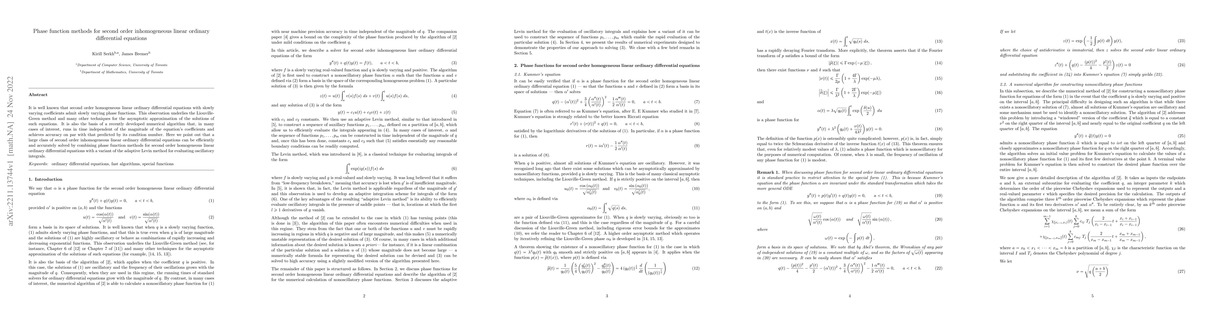 Thumbnail for Phase function methods for second order inhomogeneous linear ordinary
  differential equations